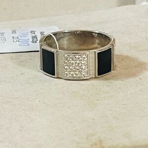 NWT St SILVER 925 MENS Ring Cubic Zirconia Black Enamel Size 11